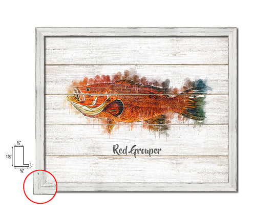 Red Grouper Fish Framed Prints Modern Restaurant Sushi Bar Watercolor Wall Art Decor