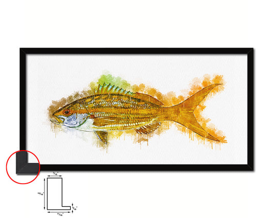 Yellowtail Snapper Fish Art Wood Frame Modern Restaurant Sushi Wall Decor Gifts, 10" x 20"