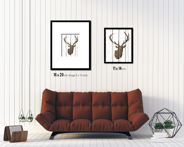 Deer Silhouette Animals Painting Print Wood Framed Art Wall Decor Gifts