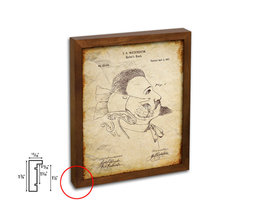 Barber's Brush Barbershop Vintage Patent Artwork Walnut Frame Print Wall Art Decor Gifts