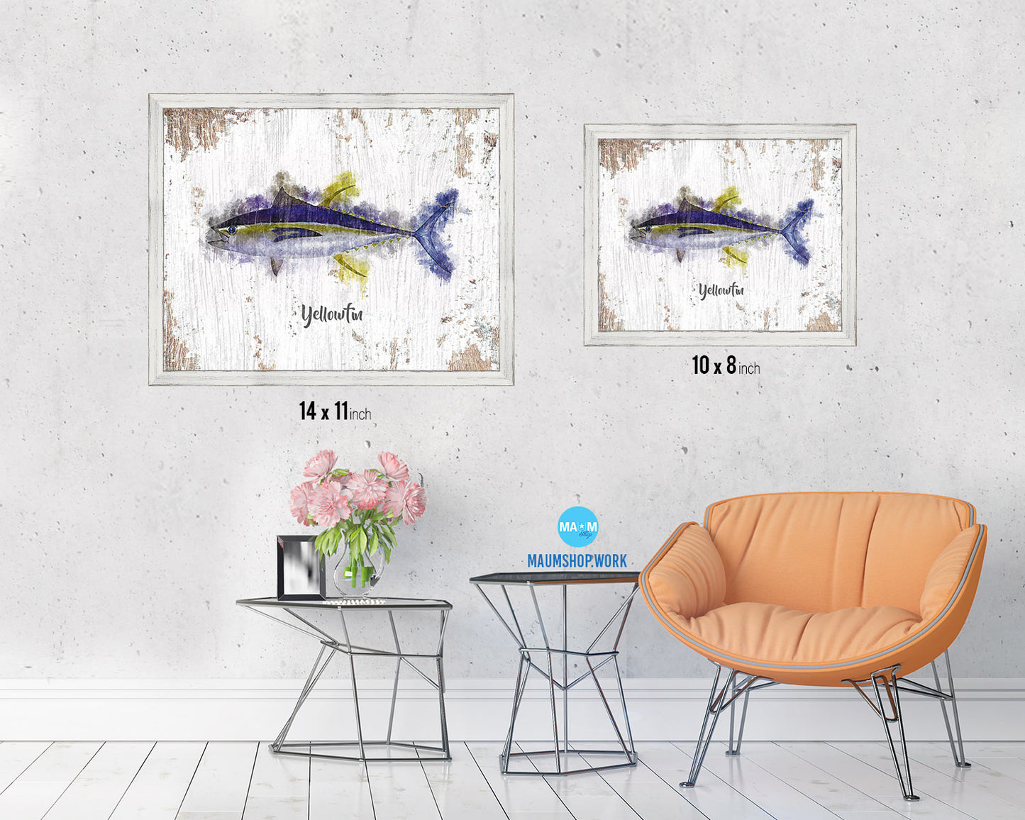 Yellowfin Fish Framed Prints Modern Restaurant Sushi Bar Watercolor Wall Art Decor
