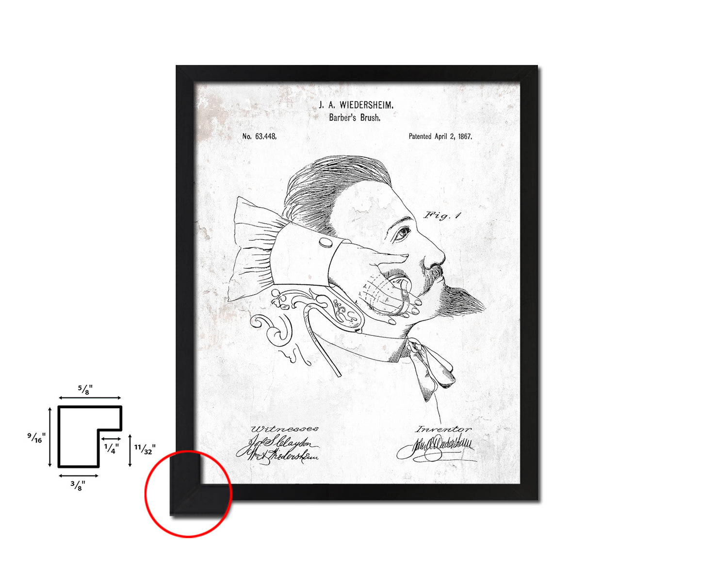 Barber's Brush Barbershop Vintage Patent Artwork Black Frame Print Wall Art Decor Gifts