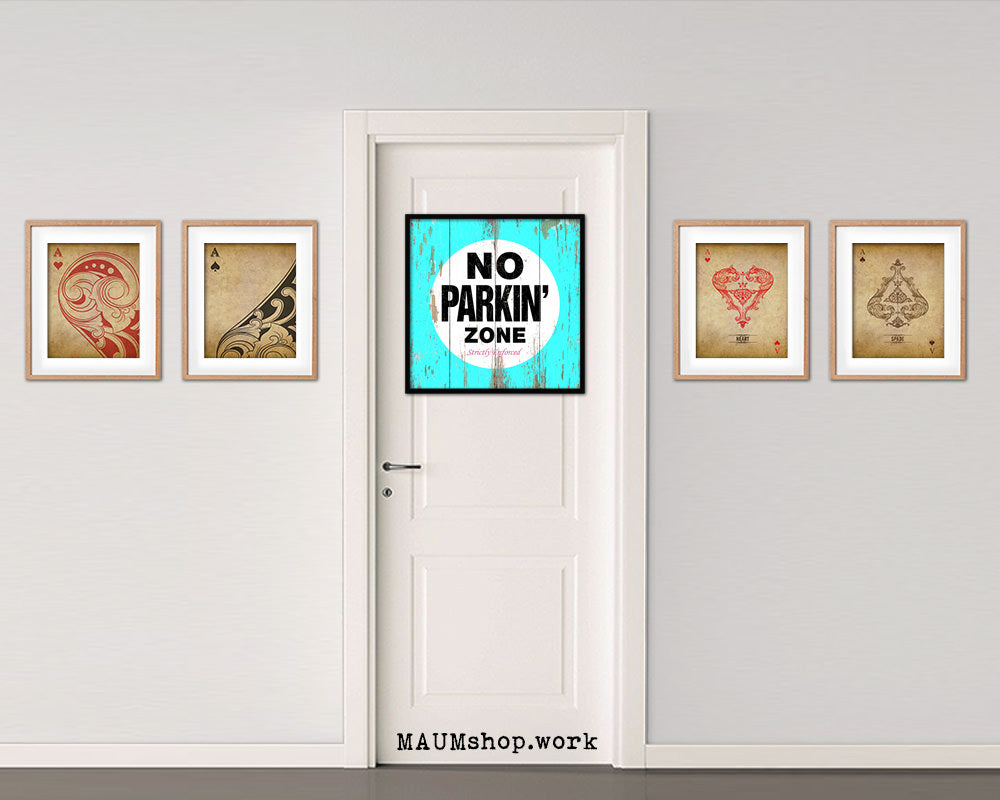 No Parking Zone Shabby Chic Sign Wood Framed Art Paper Print Wall Decor Gifts