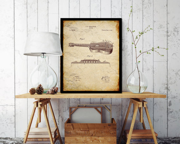 Acoustic Guitar Music Vintage Patent Artwork Walnut Frame Gifts