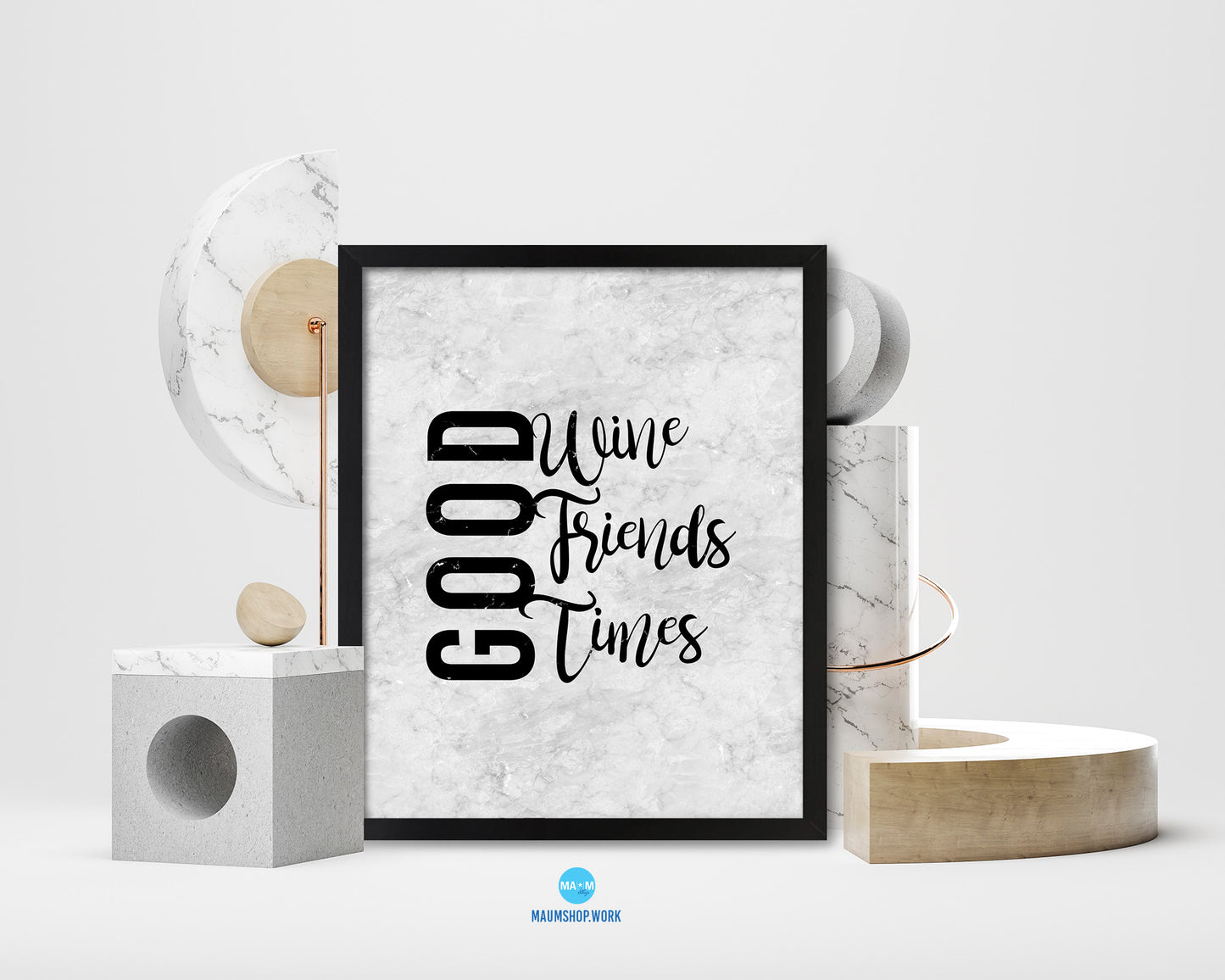 Good wine good friends good times Quote Framed Print Wall Art Decor Gifts