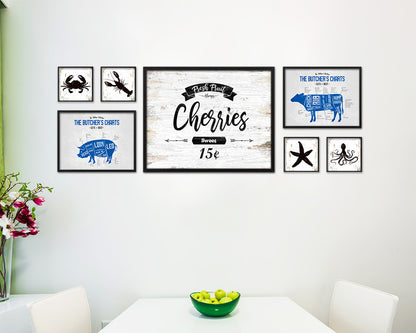 Fresh Baked Cherries Vintage Sign Fine Art Paper Prints Wood Frame Wall Art Decor Gifts