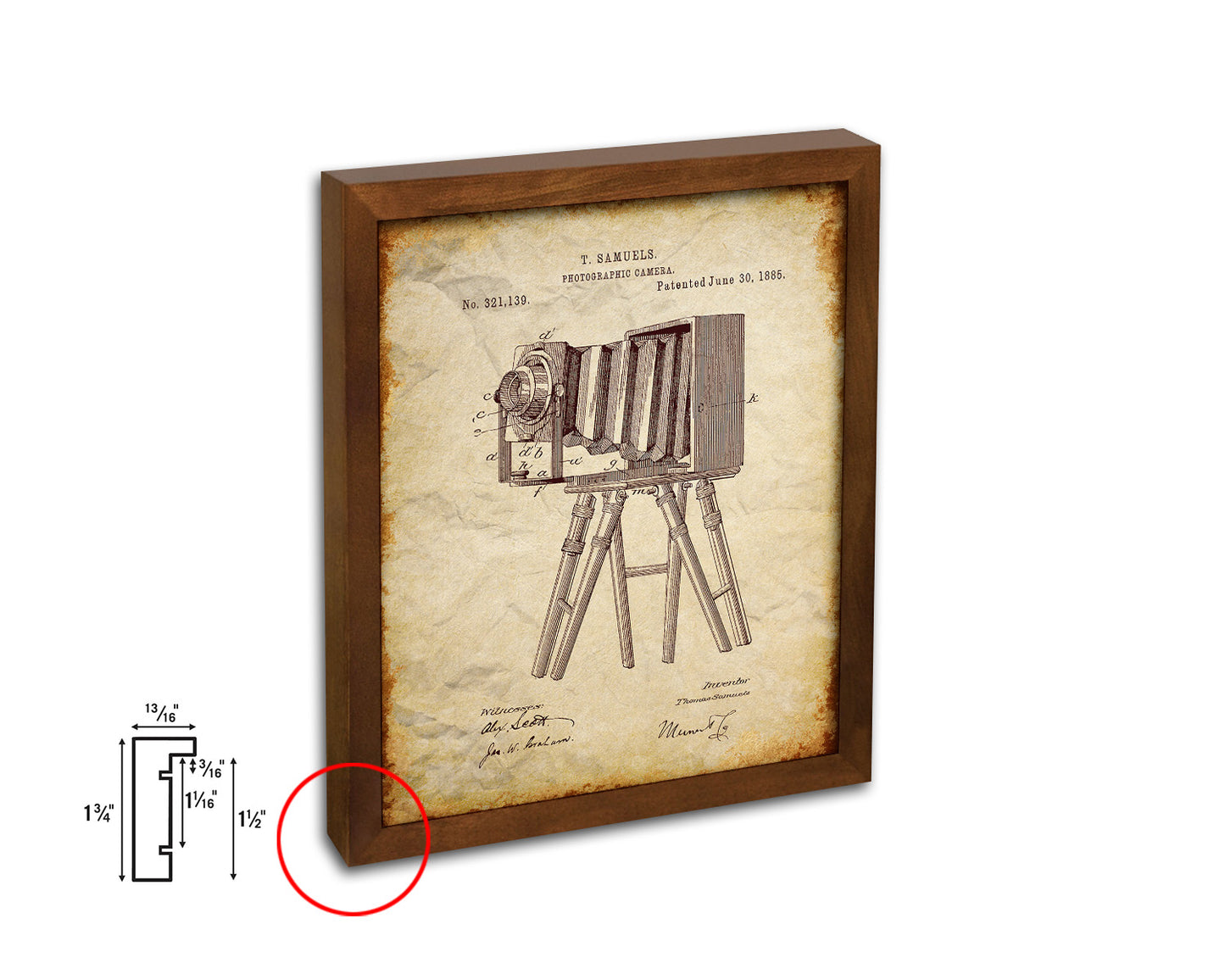 Photographic Camera Vintage Patent Artwork Walnut Frame Print Wall Art Decor Gifts