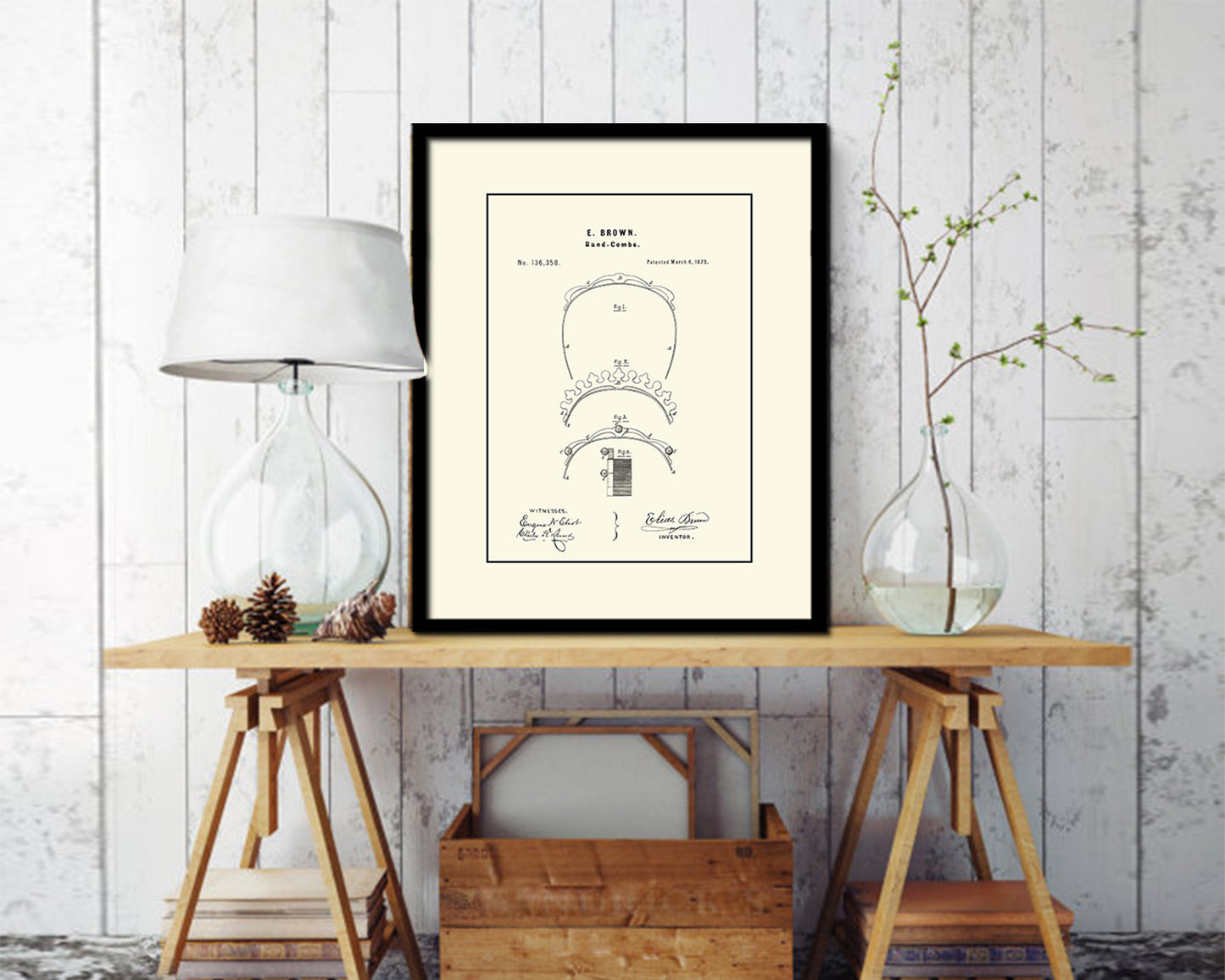 High Back Comb Barbershop Vintage Patent Artwork Black Frame Print Wall Art Decor Gifts
