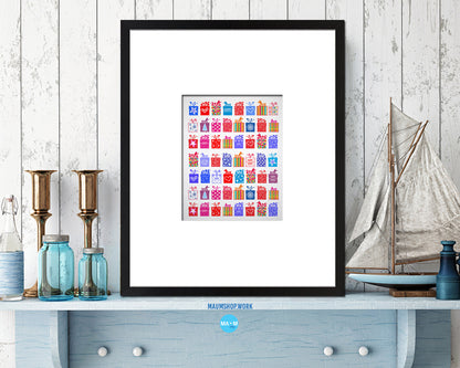 Christmas Gift Color Box Holiday Season Gifts Wood Framed Print Home Decor Wall Art