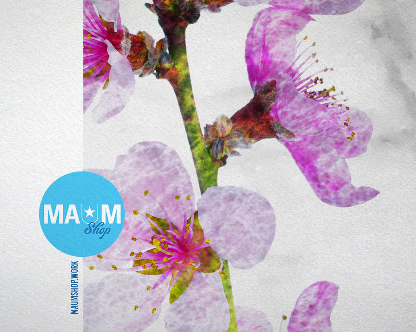 Cherry Blossoms Bloom Marble Texture Plants Art Wood Framed Print Wall Decor Gifts