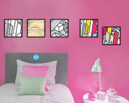 Abstract Yellow Artwork Wood Frame Gifts Modern Wall Decor Art Prints
