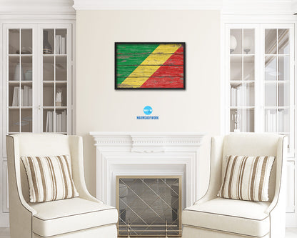 Congo Republic Country Wood Rustic National Flag Wood Framed Print Wall Art Decor Gifts