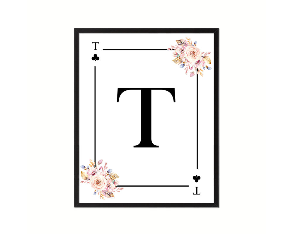 Letter T Personalized Boho Monogram Clover Card Decks Framed Print Wall Art Decor Gifts