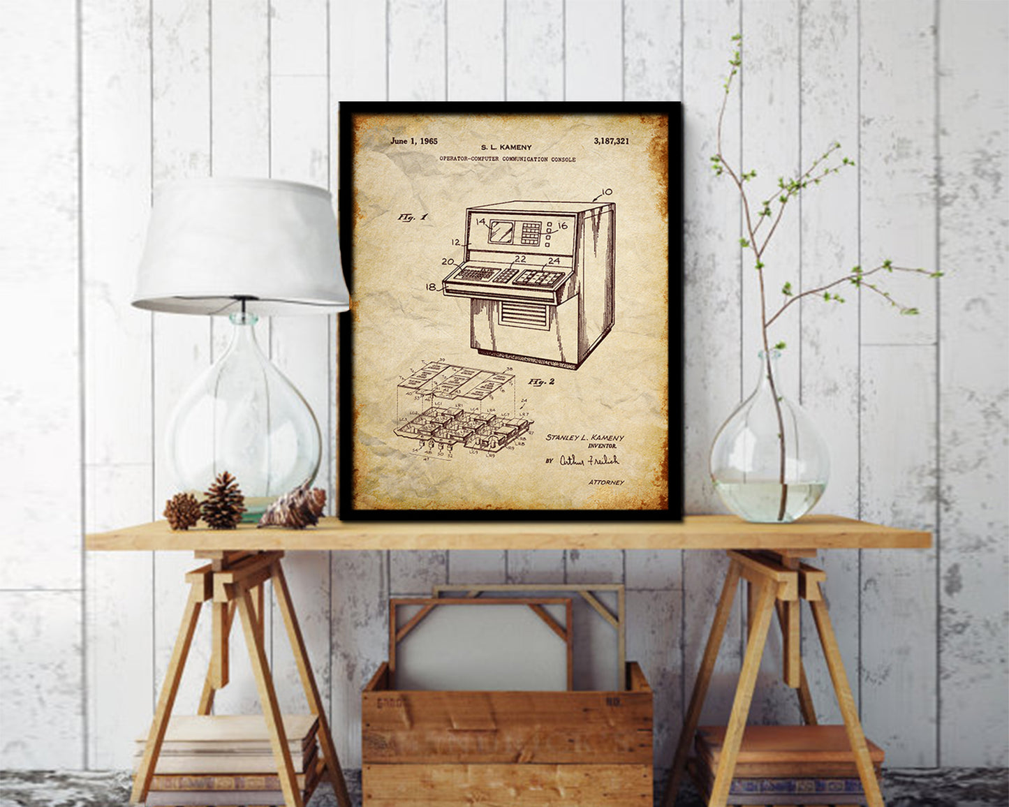 Operator Communication Console Computer Vintage Patent Artwork Walnut Frame Gifts