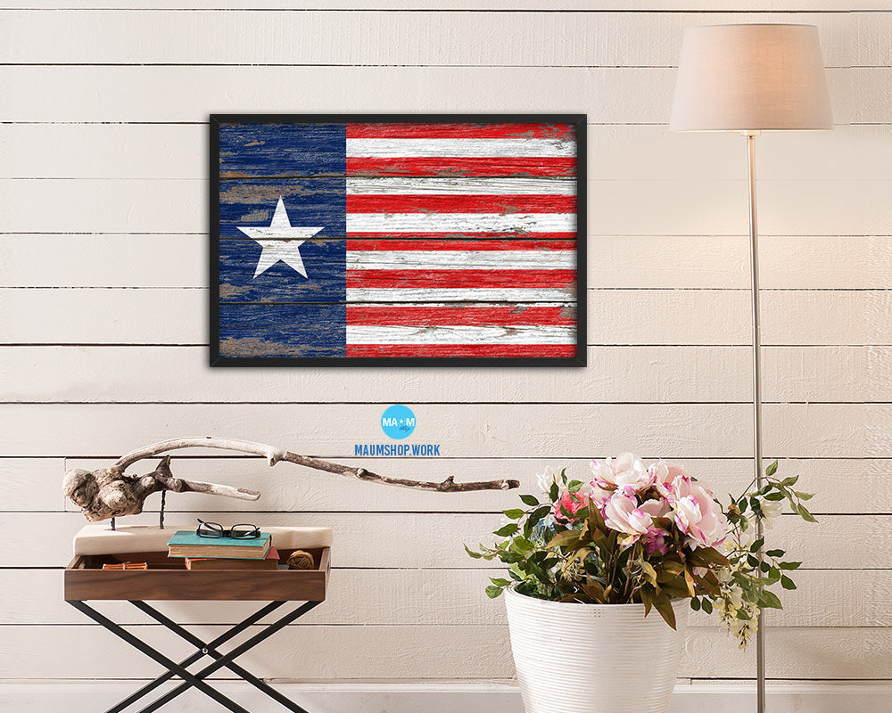 Texas Navy Texan Revolution 1838-1846 Naval Jack Wood Rustic Flag Framed Print Art