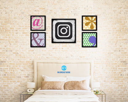 Instagram Social Media Symbol Icons logo Wood Framed Print Home Decor Wall Art Gifts