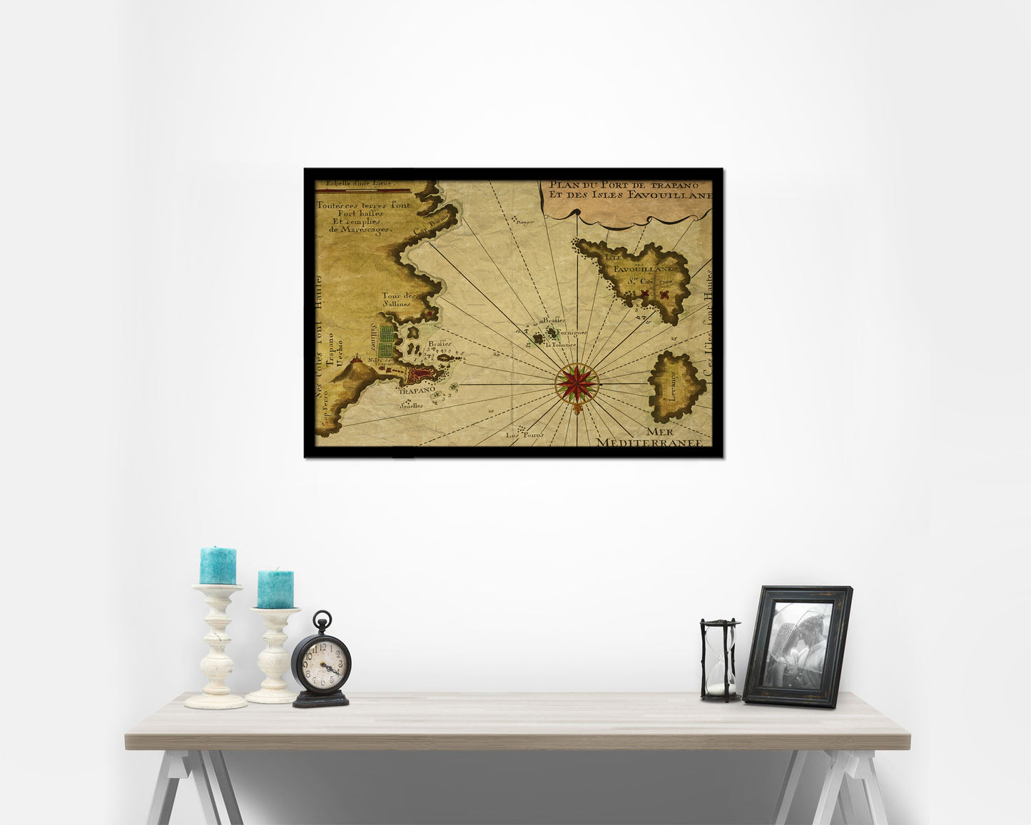 Sicily West and Aegadian Islands French Historical Map Framed Print Art Wall Decor Gifts