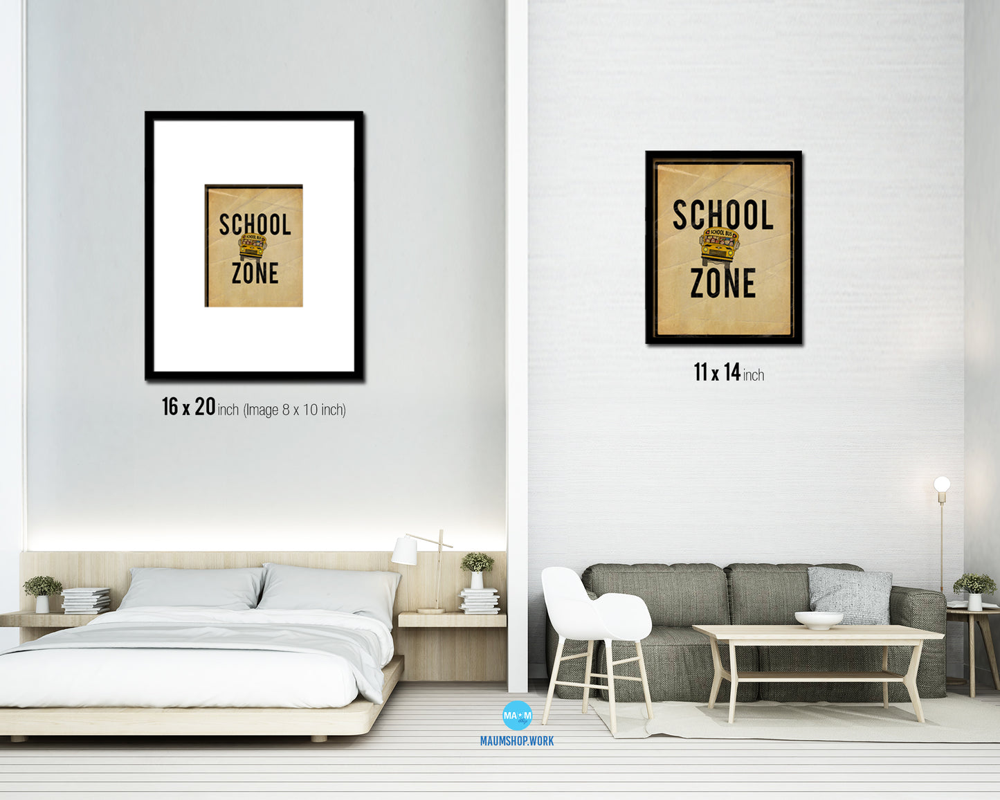 School Zone Notice Danger Sign Framed Print Home Decor Wall Art Gifts