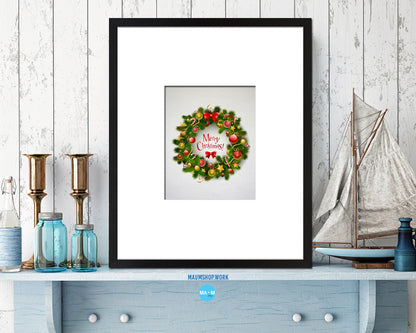 Christmas Wreath Holiday Season Gifts Wood Framed Print Home Decor Wall Art
