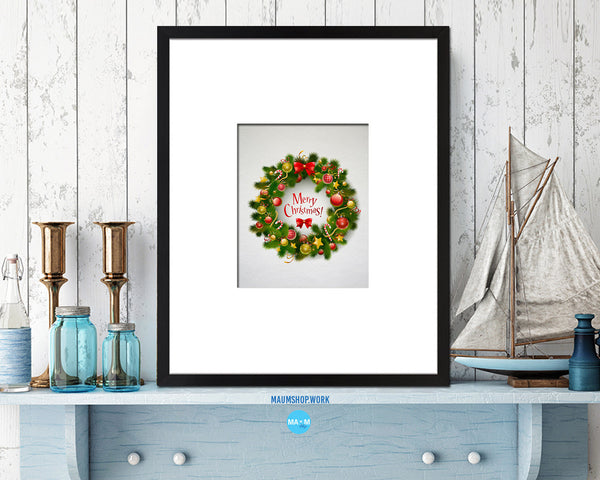 Christmas Wreath Holiday Season Gifts Wood Framed Print Home Decor Wall Art