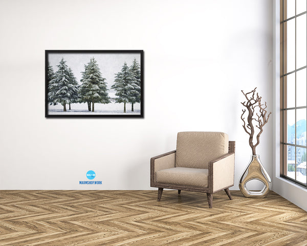 Snowy Winter Christmas Landscape Snow Frost Covered Trees Artwork Painting Print Art Frame Gifts