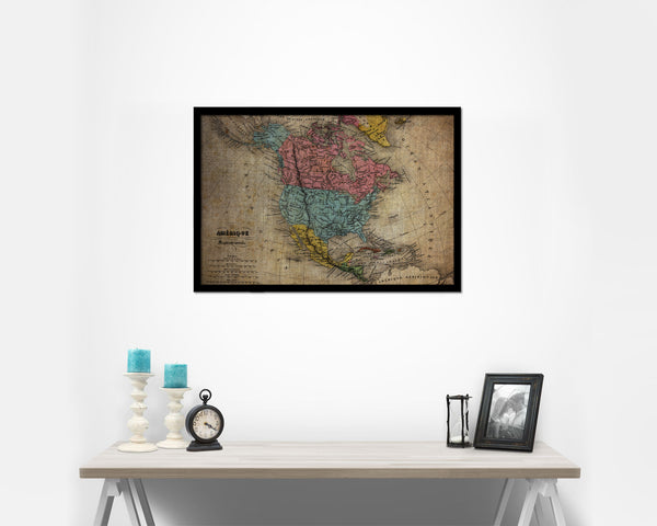 North America United States Canada Mexico Vintage Map Framed Print Art Wall Decor Gifts