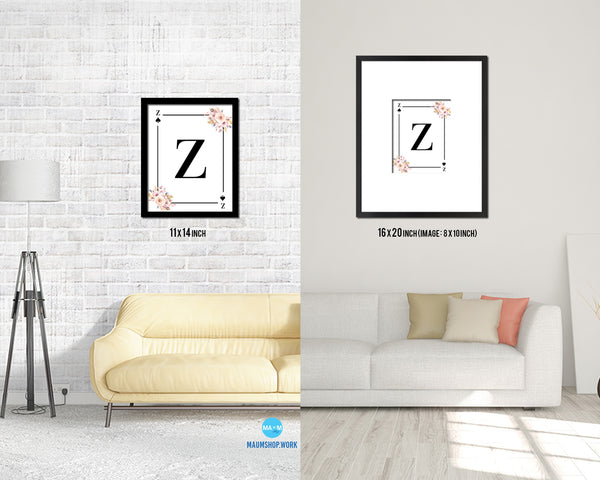 Letter Z Personalized Boho Monogram Spade Card Decks Framed Print Wall Art Decor Gifts