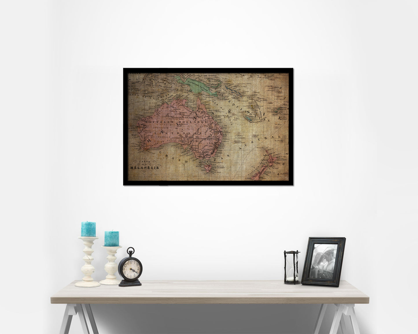 Australia New Zealand Oceania Vintage Map Framed Print Art Wall Decor Gifts