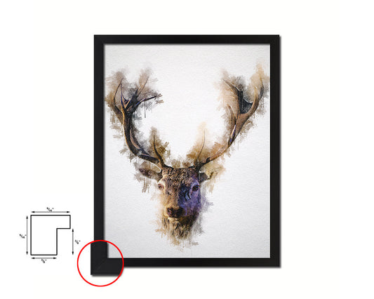 Horn Deer Animal Painting Print Framed Art Home Wall Decor Gifts