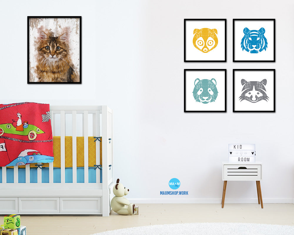 Siberian Cat Kitten Portrait Framed Print Pet Home Decor Custom Watercolor Wall Art Gifts