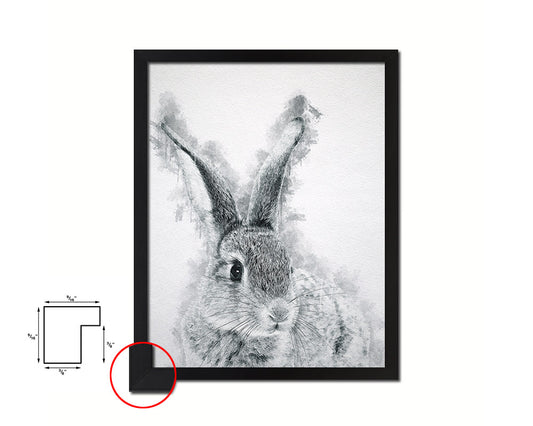 Grey Rabbit Animal Painting Print Framed Art Home Wall Decor Gifts