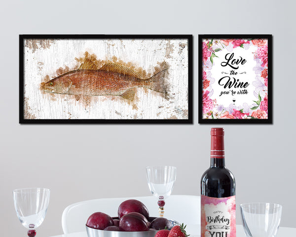 Red Drum Fish Art Wood Frame Shabby Chic Restaurant Sushi Wall Decor Gifts, 10" x 20"