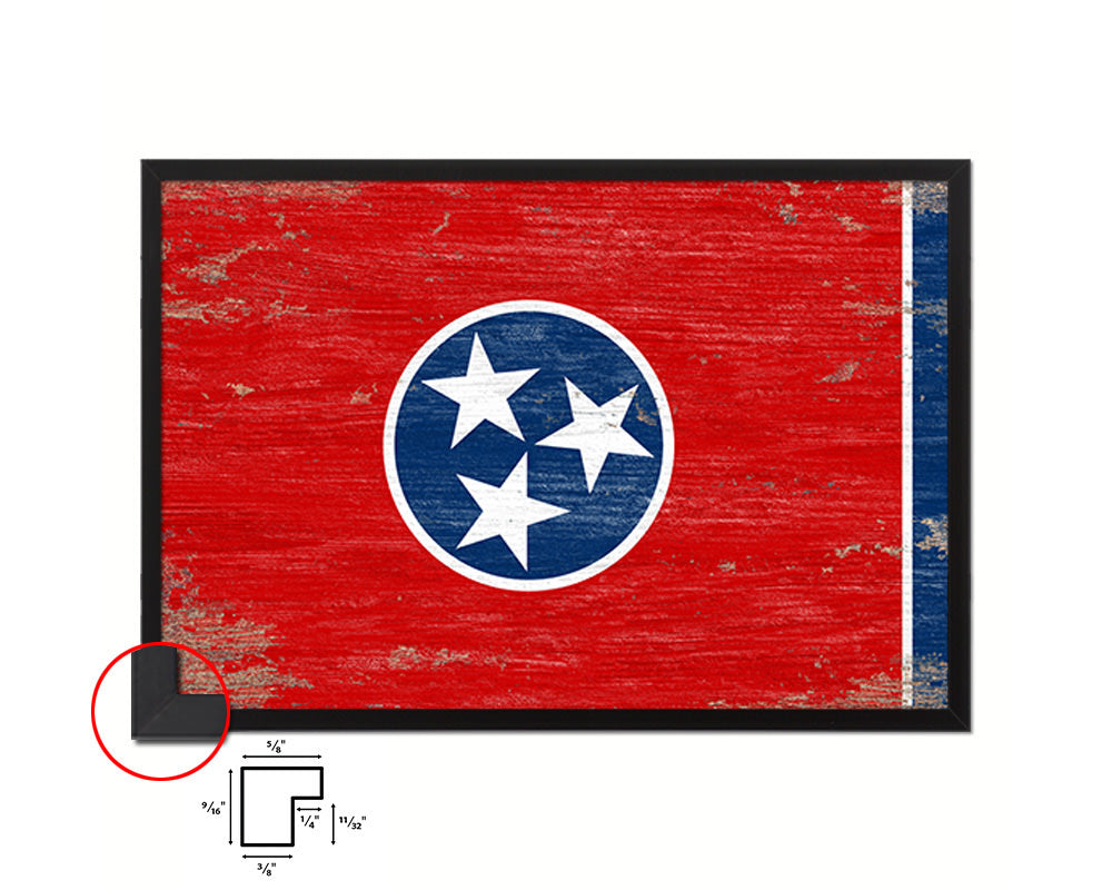 Tennessee State Shabby Chic Flag Wood Framed Paper Print  Wall Art Decor Gifts