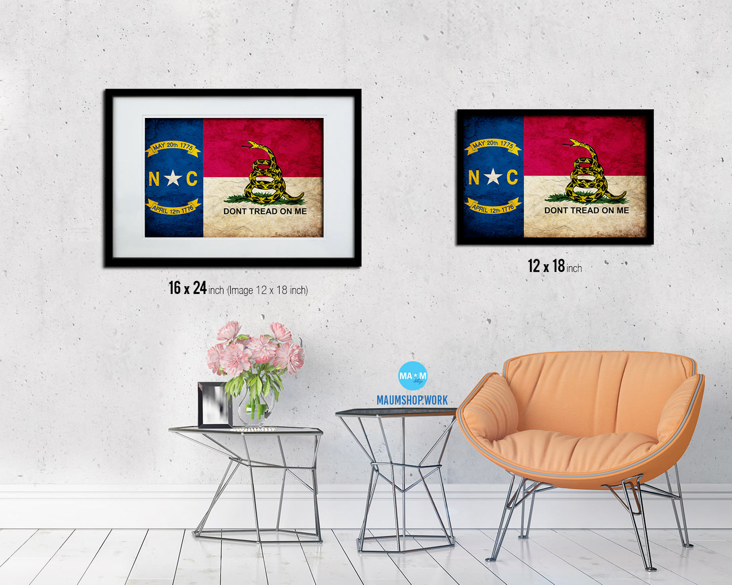 Gadsden Don't Tread On Me North Carolina State Vintage Military Flag Framed Print Art