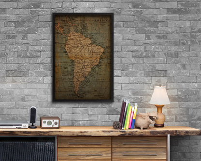 South America Vintage Map Wood Framed Print Art Wall Decor Gifts