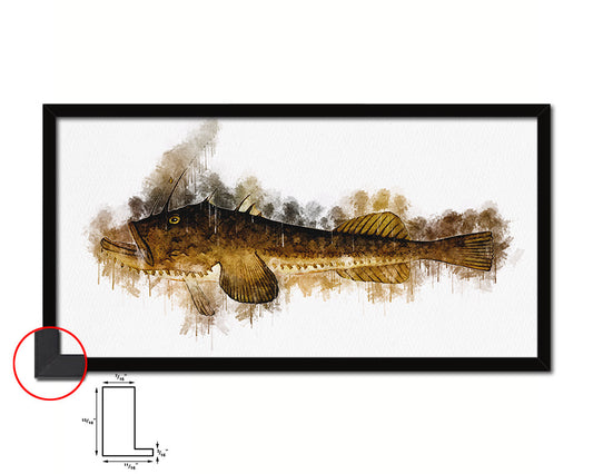 Monkfish Fish Art Wood Frame Modern Restaurant Sushi Wall Decor Gifts, 10" x 20"
