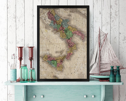 South Italy Historical Map Wood Framed Print Art Wall Decor Gifts