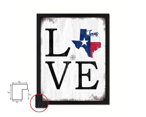 Texas Shabby Chic Love Sign Wood Framed Paper Print Decor Wall Art Gifts