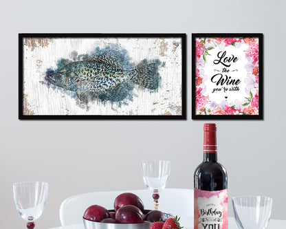 Black Crappie Fish Art Wood Frame Shabby Chic Restaurant Sushi Wall Decor Gifts, 10" x 20"