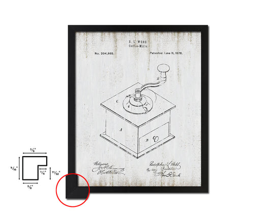 Mill Coffee Vintage Patent Artwork Black Frame Print Wall Art Decor Gifts