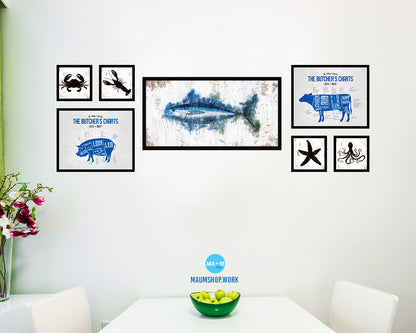 Bigeye Fish Art Wood Frame Shabby Chic Restaurant Sushi Wall Decor Gifts, 10" x 20"