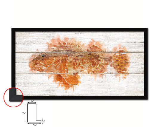 Scorpion Fish Art Wood Framed White Wash Restaurant Sushi Wall Decor Gifts, 10" x 20"