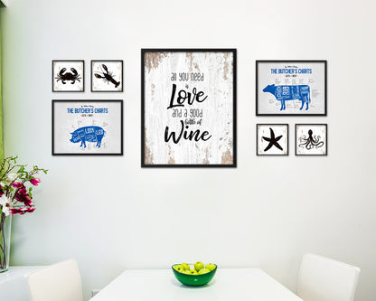 All you need is love and a good bottle Quote Wood Framed Print Wall Decor Art Gifts