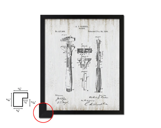 Wrench Tools Vintage Patent Artwork Black Frame Print Gifts