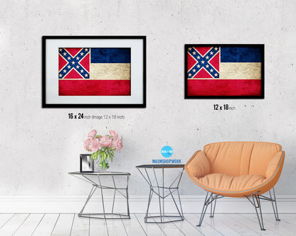 Mississippi State Vintage Flag Wood Framed Paper Print Wall Art Decor Gifts