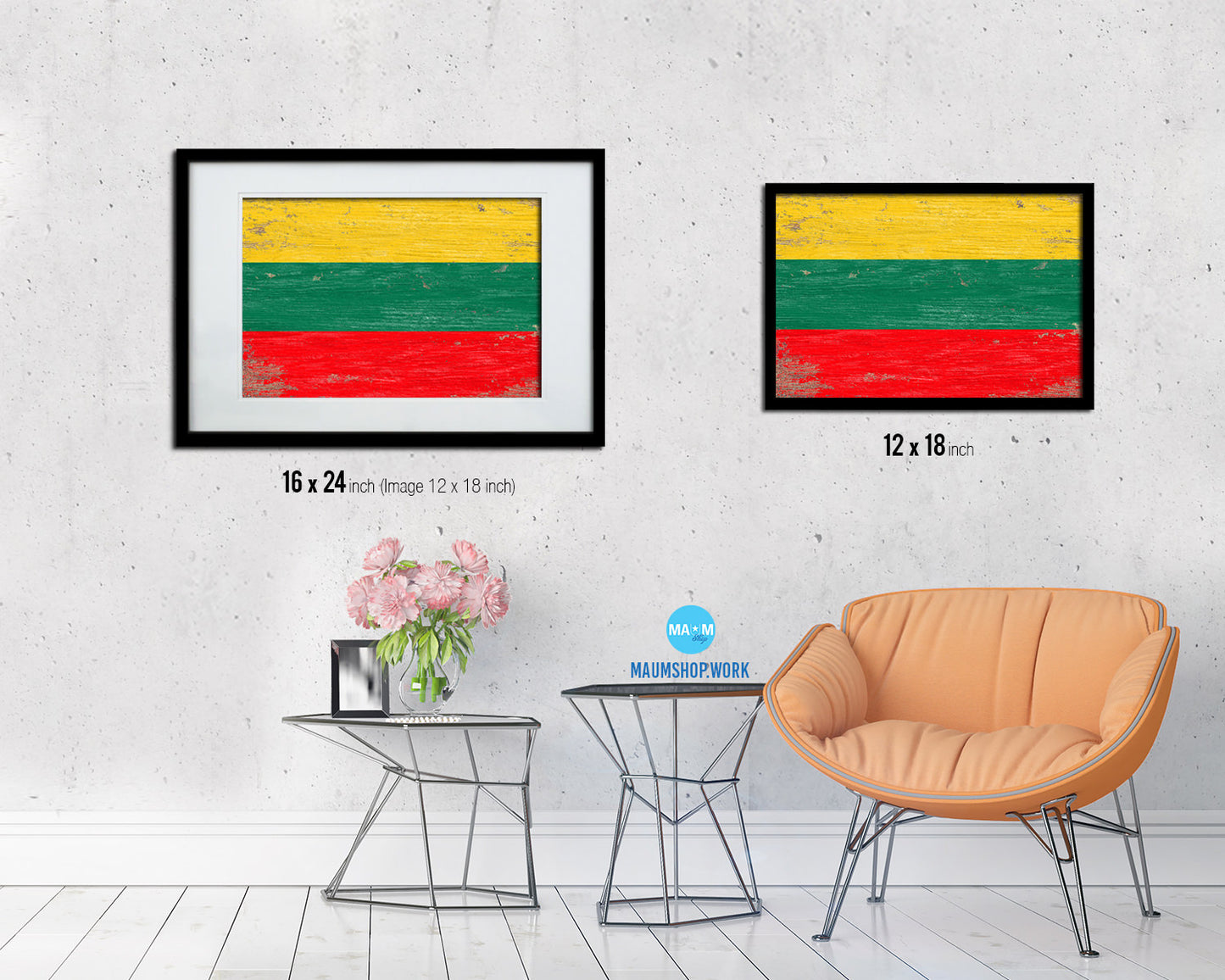 Lithuania Shabby Chic Country Flag Wood Framed Print Wall Art Decor Gifts