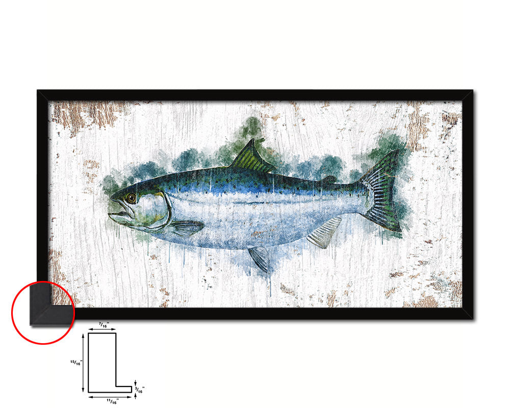 Salmon Fish Art Wood Frame Shabby Chic Restaurant Sushi Wall Decor Gifts, 10" x 20"