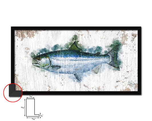 Salmon Fish Art Wood Frame Shabby Chic Restaurant Sushi Wall Decor Gifts, 10" x 20"