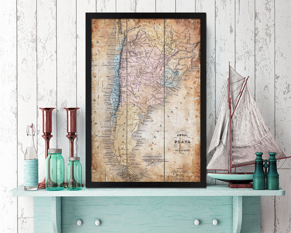 Argentina Chile Patagonia Antique Map Wood Framed Print Art Wall Decor Gifts