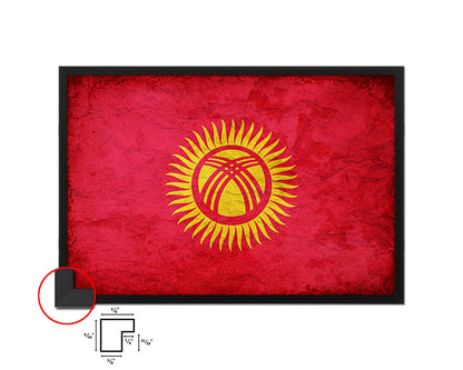 Kyrgyzstan Country Vintage Flag Wood Framed Print Wall Art Decor Gifts